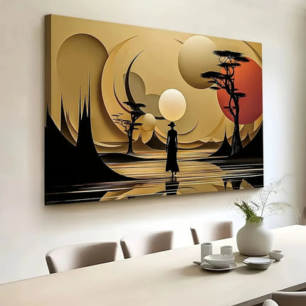 Abstract African Landscape Poster Prints Golden Tones Nature Scene Canvas Painting Wall Art Picture for Living Room Home Decor