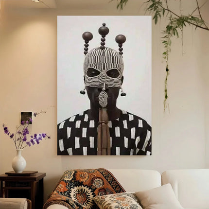 Framed 1pc Authentic African Art Portrait Canvas Wall Art - Modern Minimalist Art Deco Framed Canvas With Wooden Wrap-Around Fra