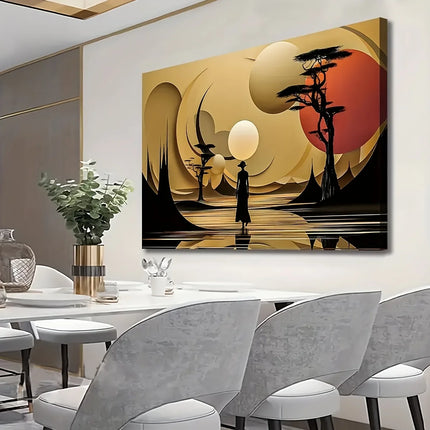 Abstract African Landscape Poster Prints Golden Tones Nature Scene Canvas Painting Wall Art Picture for Living Room Home Decor