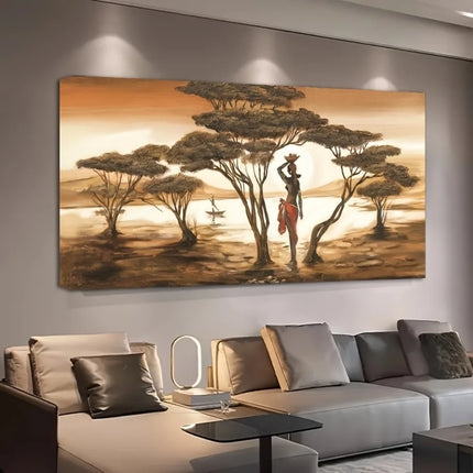African sunset abstract canvas wall art, modern decorative poster, suitable for interior, 1.5 inch thick pine solid wood frame