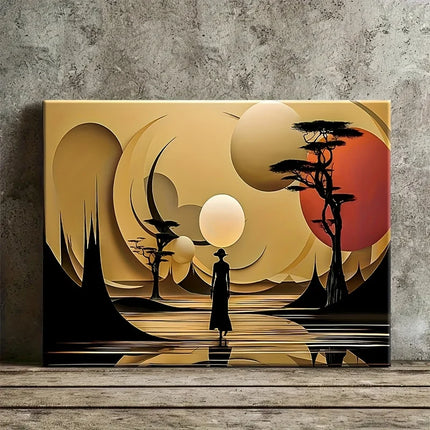 Abstract African Landscape Poster Prints Golden Tones Nature Scene Canvas Painting Wall Art Picture for Living Room Home Decor