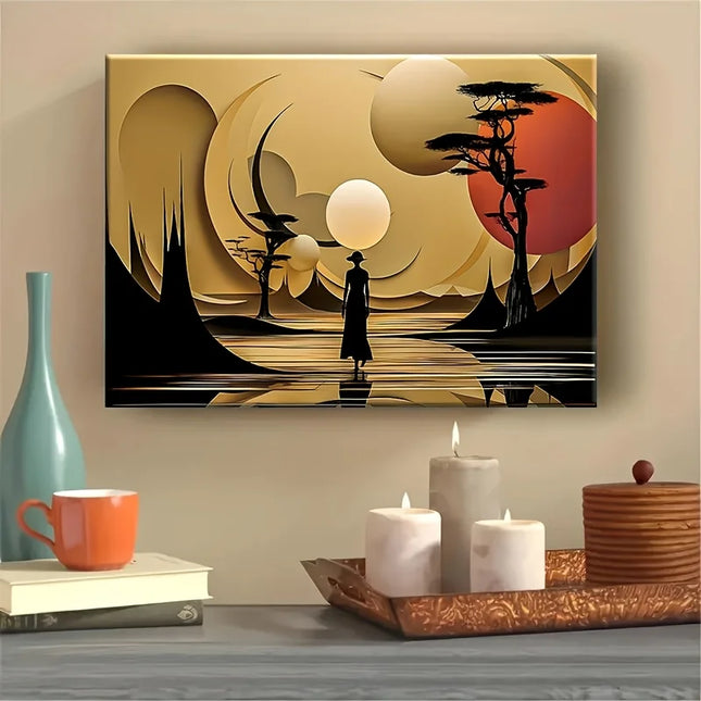 Abstract African Landscape Poster Prints Golden Tones Nature Scene Canvas Painting Wall Art Picture for Living Room Home Decor