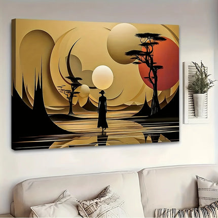 Abstract African Landscape Poster Prints Golden Tones Nature Scene Canvas Painting Wall Art Picture for Living Room Home Decor