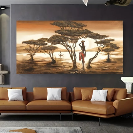 African sunset abstract canvas wall art, modern decorative poster, suitable for interior, 1.5 inch thick pine solid wood frame