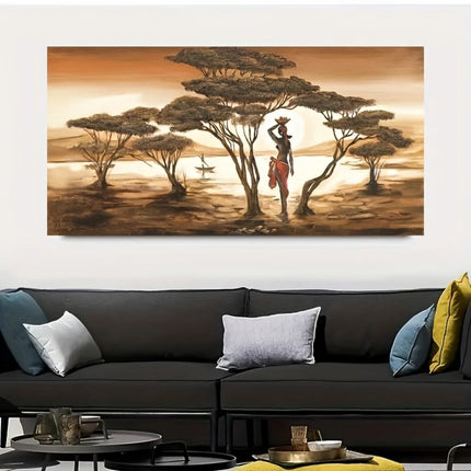 African sunset abstract canvas wall art, modern decorative poster, suitable for interior, 1.5 inch thick pine solid wood frame
