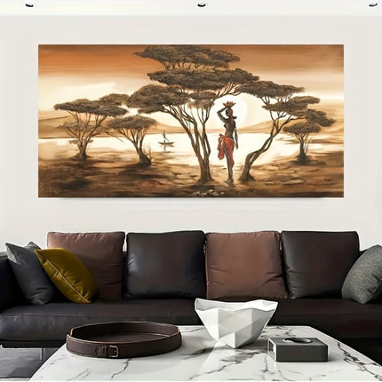 African sunset abstract canvas wall art, modern decorative poster, suitable for interior, 1.5 inch thick pine solid wood frame