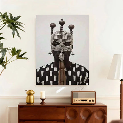 Framed 1pc Authentic African Art Portrait Canvas Wall Art - Modern Minimalist Art Deco Framed Canvas With Wooden Wrap-Around Fra