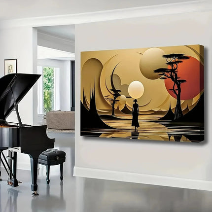Abstract African Landscape Poster Prints Golden Tones Nature Scene Canvas Painting Wall Art Picture for Living Room Home Decor