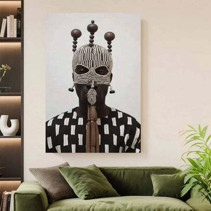 Framed 1pc Authentic African Art Portrait Canvas Wall Art - Modern Minimalist Art Deco Framed Canvas With Wooden Wrap-Around Fra