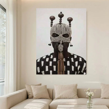 Framed 1pc Authentic African Art Portrait Canvas Wall Art - Modern Minimalist Art Deco Framed Canvas With Wooden Wrap-Around Fra