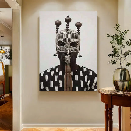 Framed 1pc Authentic African Art Portrait Canvas Wall Art - Modern Minimalist Art Deco Framed Canvas With Wooden Wrap-Around Fra