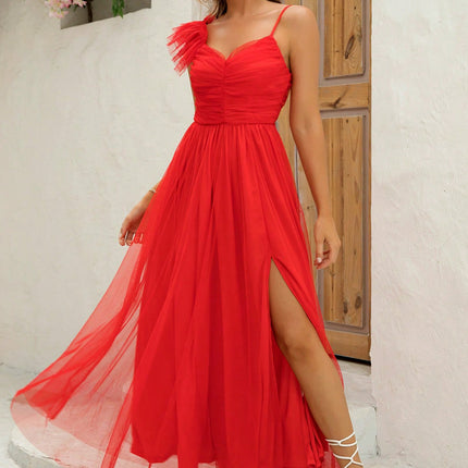 Asymmetrical Ruched Slit Dress