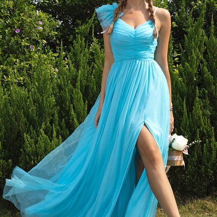 Asymmetrical Ruched Slit Dress